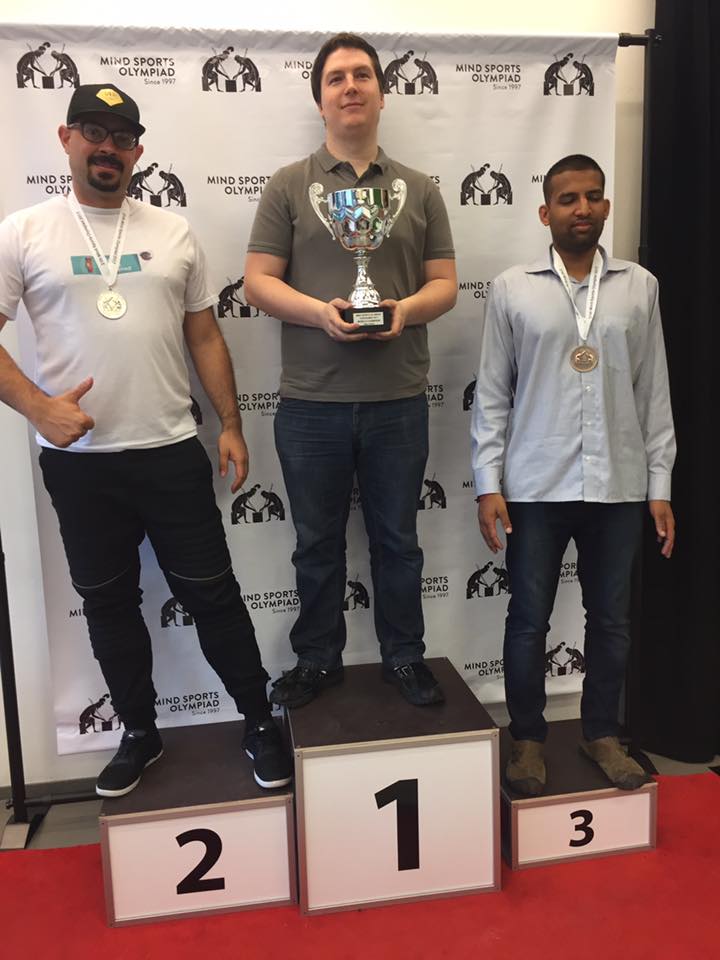 Eurogames World Championship: Mike Dixon (Gold), Ricardo Gomes (Silver) and Ankush Khandelwahl (Bronze)